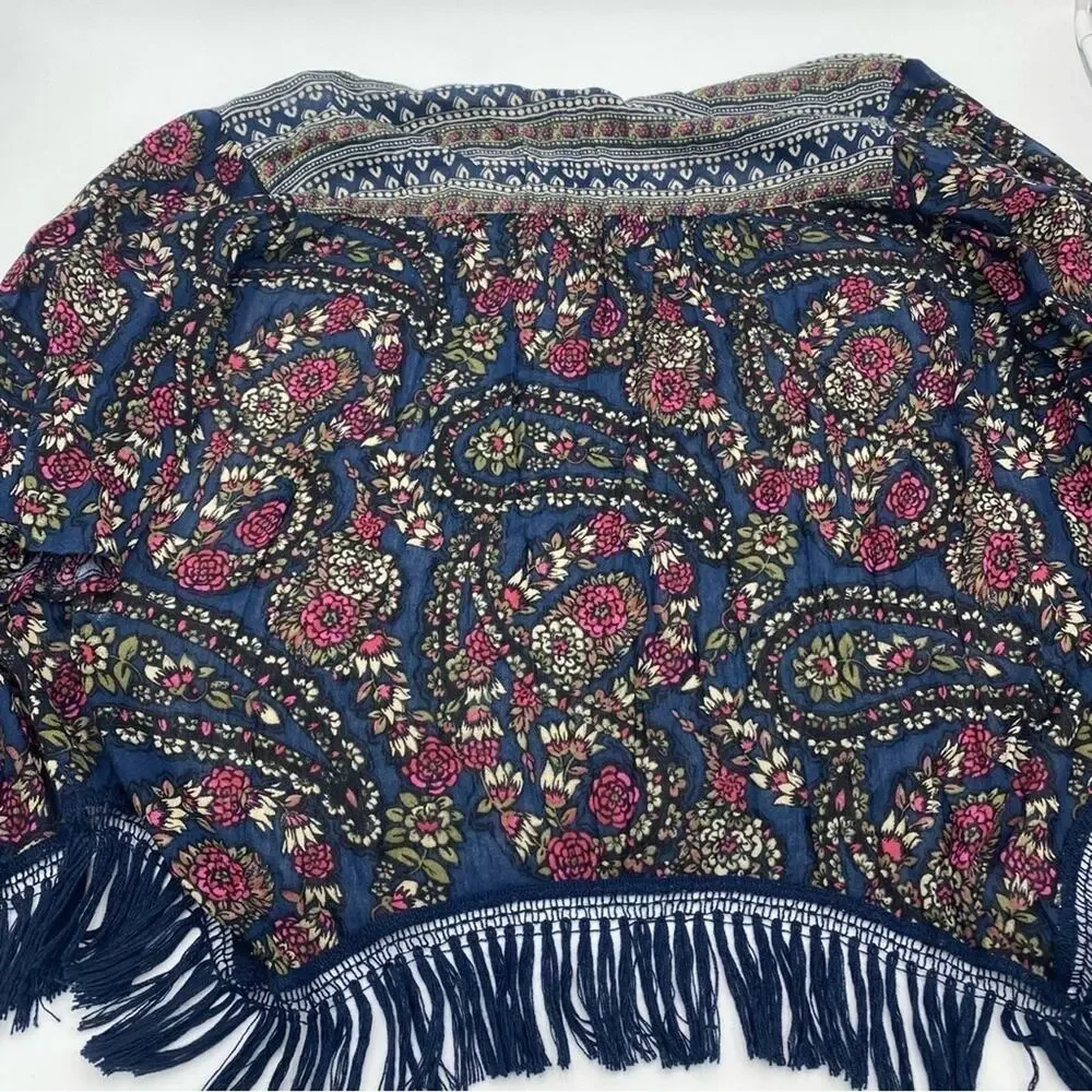 Hollister Wrap Women’s Small Navy & Maroon Paisley with Fringe Bohemian Festival